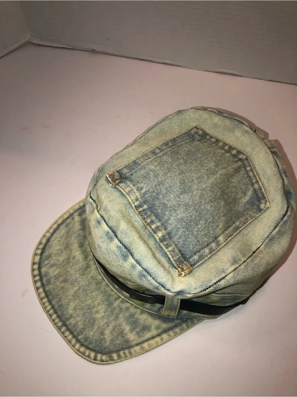 New Free People Washed Denim Jean Pocket Cadet Hat Cap